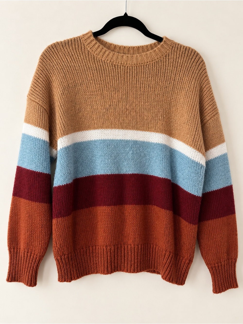 HYFVE Colorblock Crewneck Sweater in Tan, Light Blue & Rust